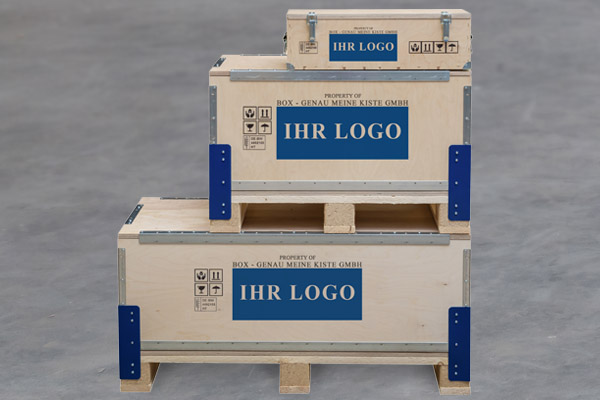 Holzverpackungen - Transportkisten aus Holz mit 4-Farb-Logodruck